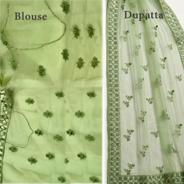 Bridal Style Green Net Lehenga with Sequin Detailing