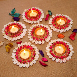 Diwali Decorative Scented Tealight | Handmade Shell Conch Tealight Set | Diwali Decoration Tealight Set (Pack of 2)