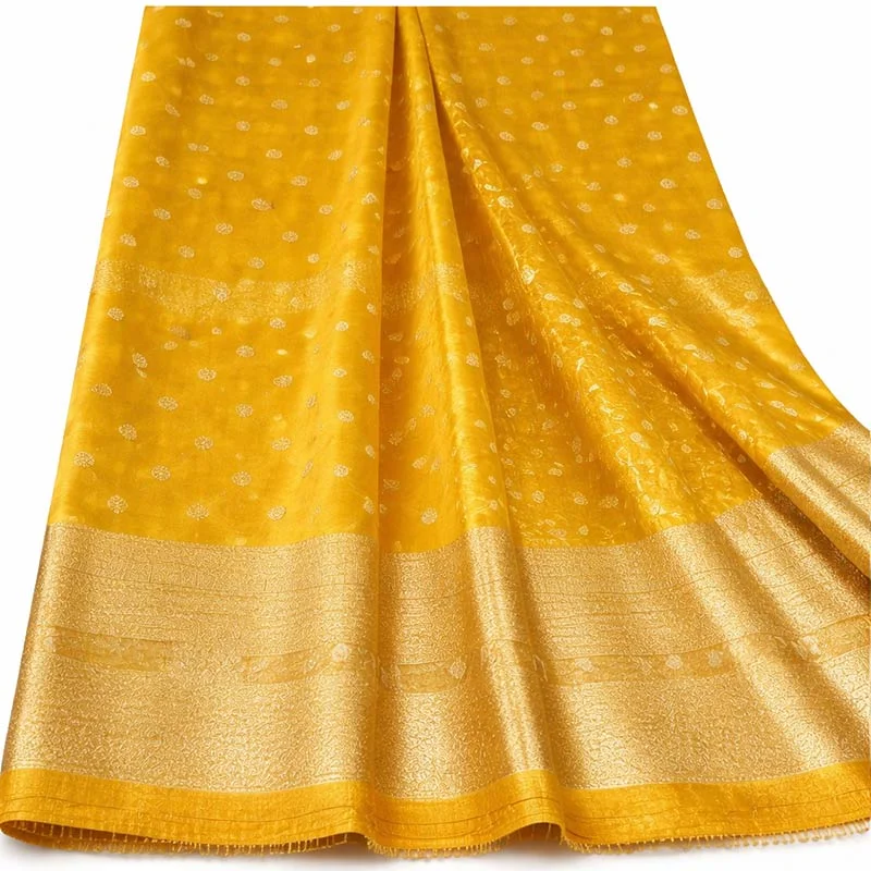 tissue banarasi silk saree yellow with gold zari border traditional indian saree
