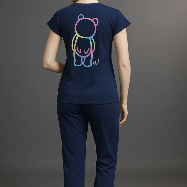 back view of cotton night suit for women showing relaxed and comfortable fit