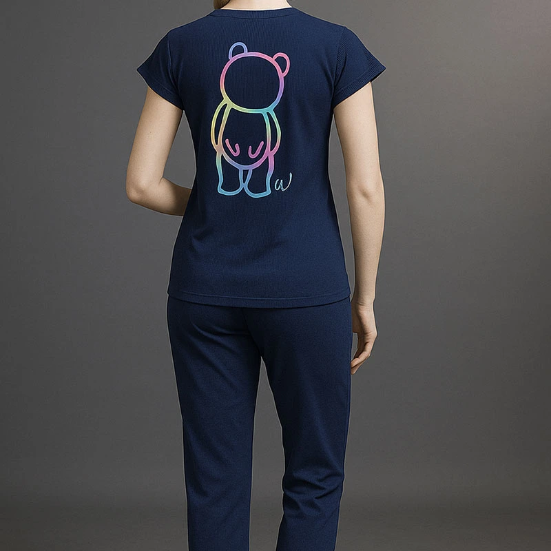 back view of cotton night suit for women showing relaxed and comfortable fit