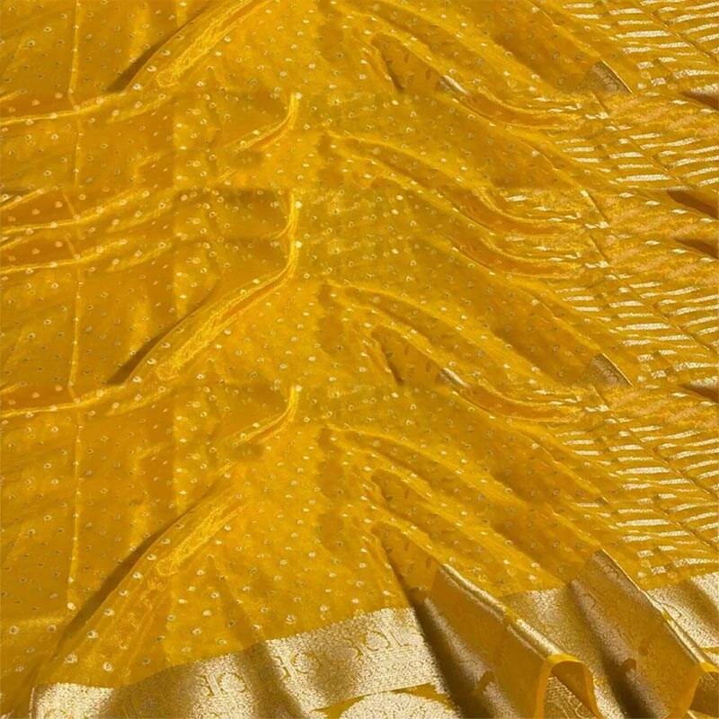 tissue banarasi silk saree yellow with gold zari border traditional indian saree