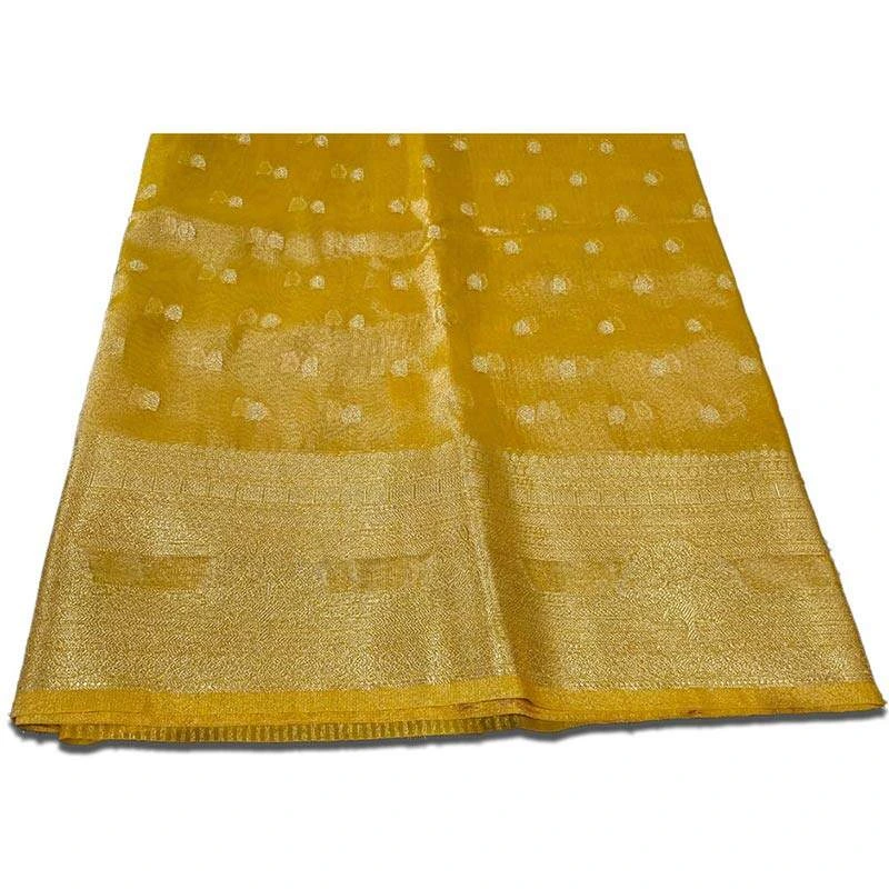 tissue banarasi silk saree yellow with gold zari border traditional indian saree