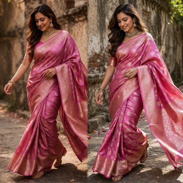 Dark Pink Dhoop Chaon Silk Saree with Rich Finish Traditional Handloom Saree