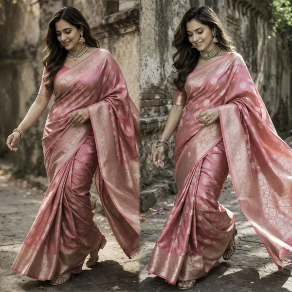 Light Pink Silk Dhoop Chaon Saree with Elegant Dual Tone Shine