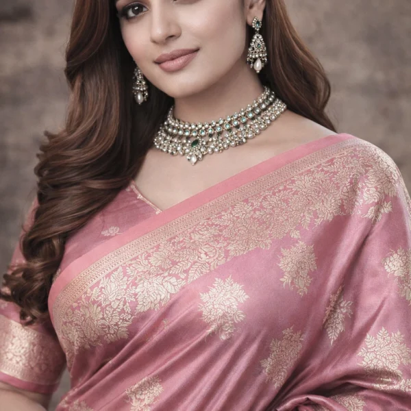 Light Pink Silk Dhoop Chaon Saree with Elegant Dual Tone Shine