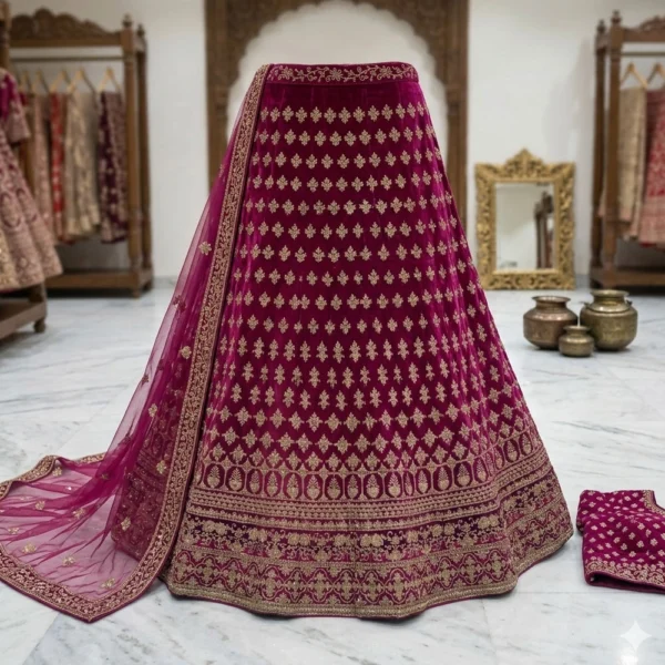 Maroon Floral & Sequin Lehenga Set for Women | Designer Wedding & Festive Wear