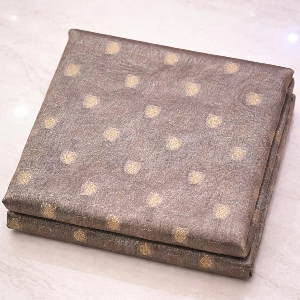 Styling inspiration for a blue Banarasi tissue saree featuring a modern party background.