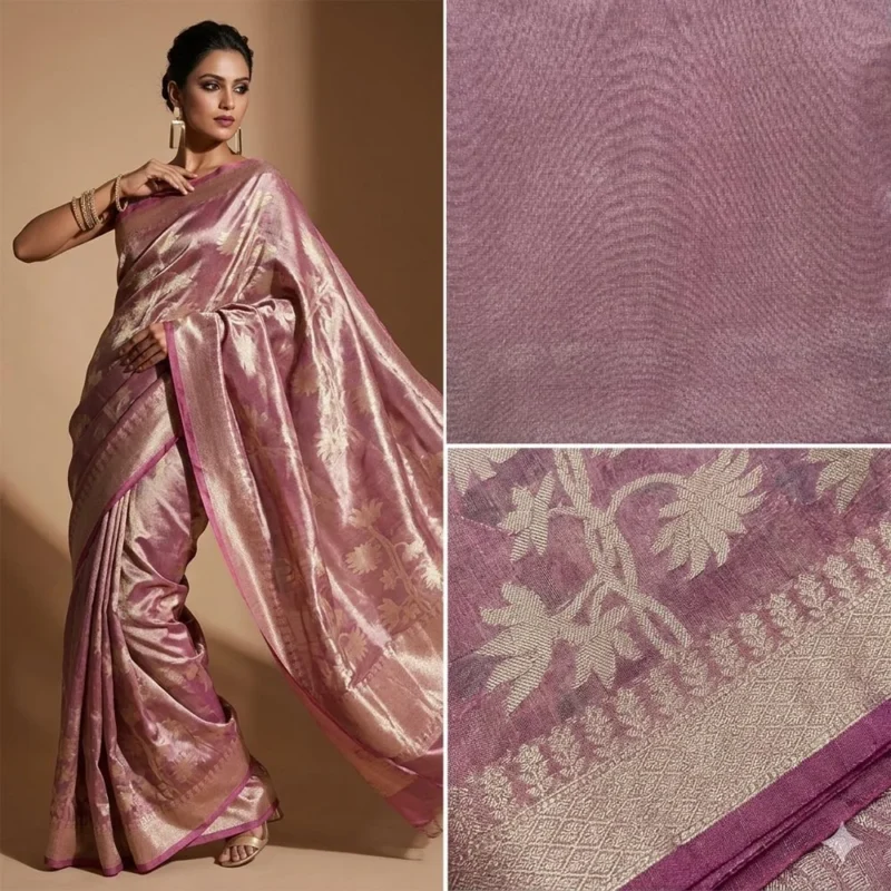 Onion Pink Banarasi Silk Tissue Saree