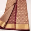 Rose Gold Banarasi Pure Silk Tissue Saree with Maroon and Gold Zari Border and Butti Work