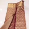 Rose Gold Banarasi Pure Silk Tissue Saree with Maroon and Gold Zari Border and Butti Work