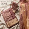 Rose Gold Banarasi Pure Silk Tissue Saree with Maroon and Gold Zari Border and Butti Work