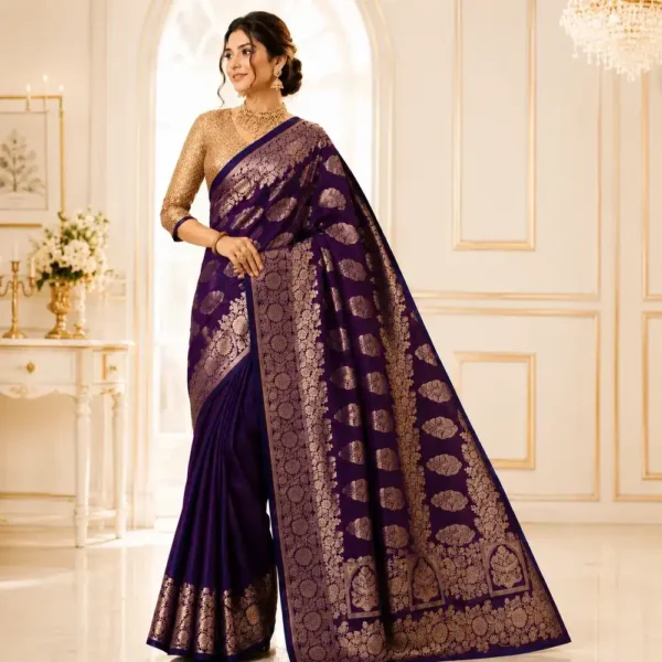 Purpel Colors Available Handloom Banarasi Silk Sarees with Gold Zari | Pushti24
