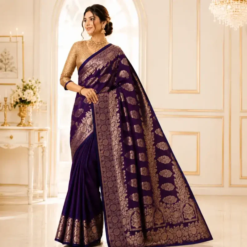 Purpel Colors Available Handloom Banarasi Silk Sarees with Gold Zari | Pushti24