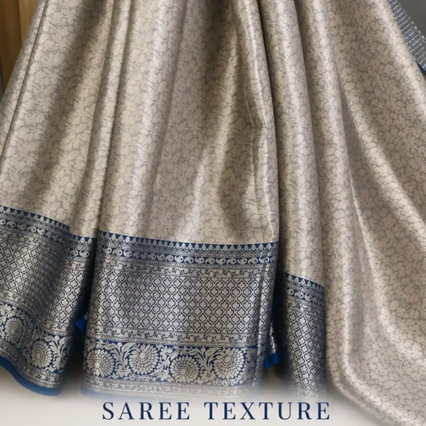 Luxury Banarasi Tissue Brocade Silk Saree in Metallic Gold with Royal Blue Border for Wedding, Party & Festive Wear