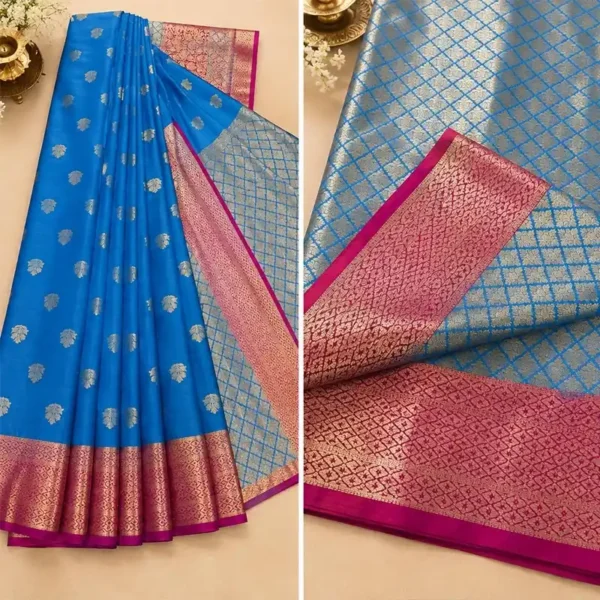 2 Colors Available Banarasi Silk Sarees with Gold Zari | Pushti24