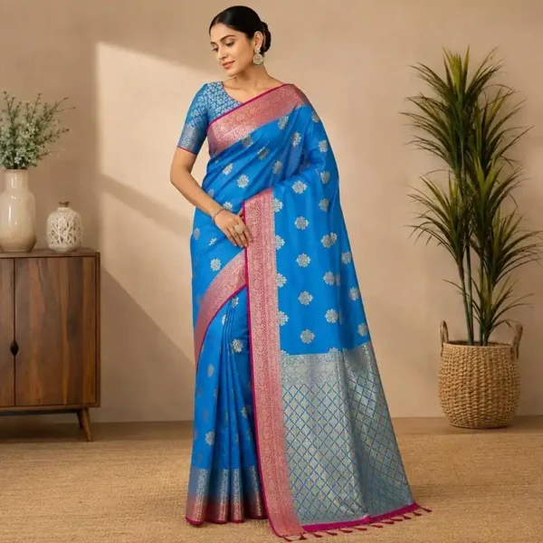 2 Colors Available Banarasi Silk Sarees with Gold Zari | Pushti24