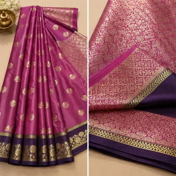 2 Colors Available Banarasi Silk Sarees with Gold Zari | Pushti24